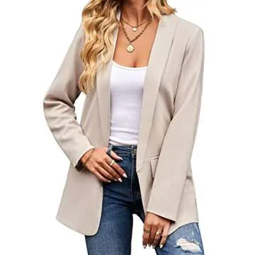 Vetinee Women's Casual Open Front Blazer Suit Pockets Work Office Cardigan Jacket