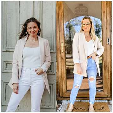 Vetinee Women's Casual Open Front Blazer Suit Pockets Work Office Cardigan Jacket