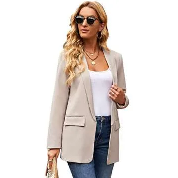 Vetinee Women's Casual Open Front Blazer Suit Pockets Work Office Cardigan Jacket
