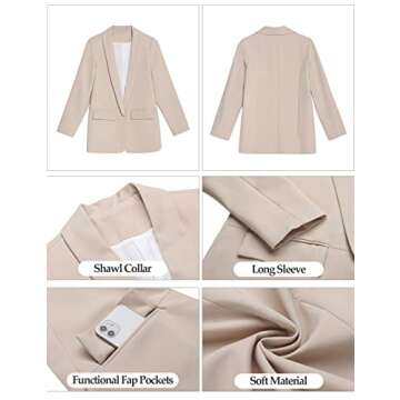 Vetinee Women's Casual Open Front Blazer Suit Pockets Work Office Cardigan Jacket