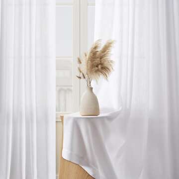 Guken White Linen Curtains 84 Inch Length for Living Room Bedroom 2 Panels Set Rod Pocket Light Filtering Semi Sheer Window Curtains 52 Inch Width Boho Farmhouse Linen Drapes, W52xL84