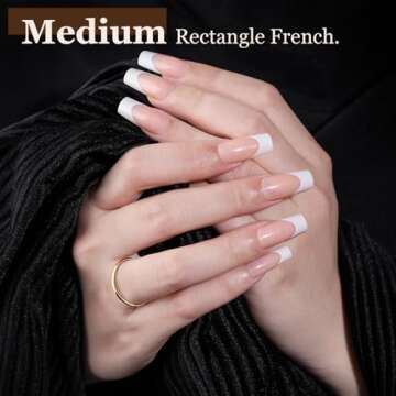 Teenitor Press on Nails Short, Almond Press on Nails French Tip Black, Glue on Nails Short Press Ons...