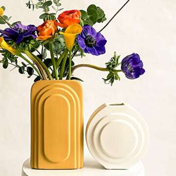 Rhapsody Studio White Vases for Decor - White Ceramic Vase, Round Vase Aesthetic Decor, Modern Vase Room Decor, Home Decorations for Living Room, Ceramic Vases for Home Decor, Flower Vase, Vase Set