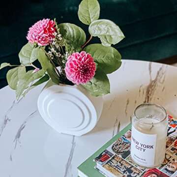 Rhapsody Studio White Vases for Decor - White Ceramic Vase, Round Vase Aesthetic Decor, Modern Vase Room Decor, Home Decorations for Living Room, Ceramic Vases for Home Decor, Flower Vase, Vase Set