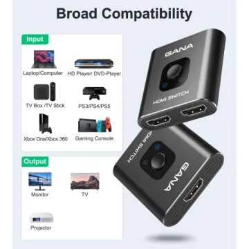 HDMI Switch 4k@60hz Splitter, GANA Aluminum Bidirectional HDMI Switcher 2 in 1 Out, Manual HDMI Hub Supports HD Compatible with Xbox PS5/4/3 Blu-Ray Player Fire Stick Roku