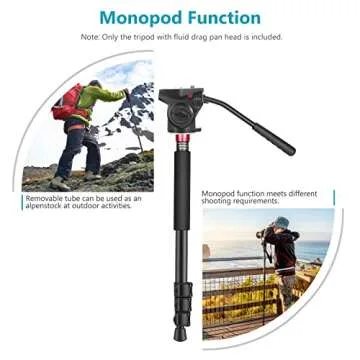 NEEWER 2-in-1 Aluminium Alloy Camera Tripod Monopod 181 cm with 1/4" and 3/8" Screw Pan Head and Carry Bag, Compatible with Nikon Canon DSLR Video Camcorders Charge up to 26.5 LB