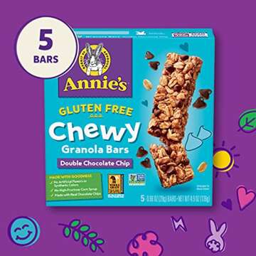 Annie's Gluten Free Chewy Granola Bars, Double Chocolate Chip, 5 Bars, 4.9 oz (Pack of 12)