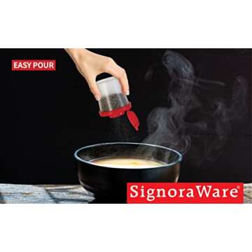 SIGNORAWARE Salt and Pepper Shakers Moisture Proof Set of 2 Medium Salt Shaker to go Camping Picnic Outdoors Kitchen Lunch Boxes Travel Spice Set Clear with Black Lids Plastic Airtight Dispenser