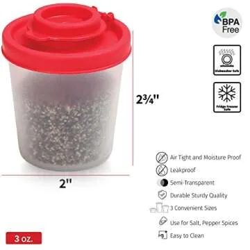 SIGNORAWARE Salt and Pepper Shakers Moisture Proof Set of 2 Medium Salt Shaker to go Camping Picnic Outdoors Kitchen Lunch Boxes Travel Spice Set Clear with Black Lids Plastic Airtight Dispenser