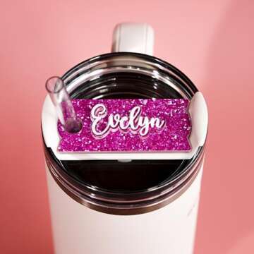 Personalized Name Tag For Stanley Cup 30 40 oz, Personalized Stanley Name Plate 40oz, Tumbler Lid Topper, Stanley Cup Accessories, Stanley Accessories (Glitter)