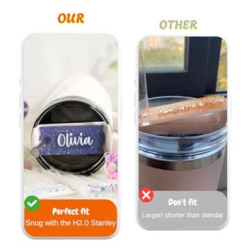 Personalized Name Tag For Stanley Cup 30 40 oz, Personalized Stanley Name Plate 40oz, Tumbler Lid Topper, Stanley Cup Accessories, Stanley Accessories (Glitter)