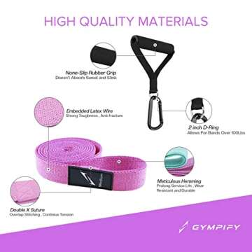 Gympify Resistance Bands (Fabric, Dynamic Pink) - 3 Levels of Resistance - Includes 2 Handles - Ideal for Workout, Travel, Bodybuilding, Fitness & Strength Training