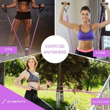 Gympify Resistance Bands (Fabric, Dynamic Pink) - 3 Levels of Resistance - Includes 2 Handles - Ideal for Workout, Travel, Bodybuilding, Fitness & Strength Training