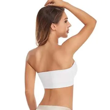 Lusait Strapless Bra for Women Non-Slip Silicone Padded Bandeau Bra Wireless Tube Top Bralette White S