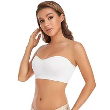 Lusait Strapless Bra for Women Non-Slip Silicone Padded Bandeau Bra Wireless Tube Top Bralette White S