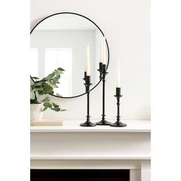 Kate and Laurel Lahari Vintage Three-Piece Taper Candle Holder Set, Set of 3, Black, Cast Aluminum Metal Candlestick Holders for Dining Table or Fireplace Mantel Display
