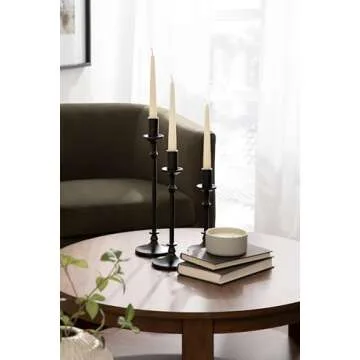 Kate and Laurel Lahari Vintage Three-Piece Taper Candle Holder Set, Set of 3, Black, Cast Aluminum Metal Candlestick Holders for Dining Table or Fireplace Mantel Display