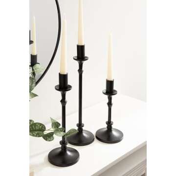 Kate and Laurel Lahari Vintage Three-Piece Taper Candle Holder Set, Set of 3, Black, Cast Aluminum Metal Candlestick Holders for Dining Table or Fireplace Mantel Display