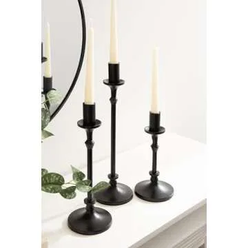 Kate and Laurel Lahari Vintage Three-Piece Taper Candle Holder Set, Set of 3, Black, Cast Aluminum Metal Candlestick Holders for Dining Table or Fireplace Mantel Display