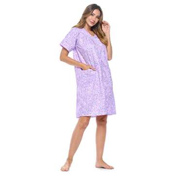 Casual Nights Women's Snap Front House Dress Short Sleeve Woven Duster Housecoat Lounger Robe, Flora...