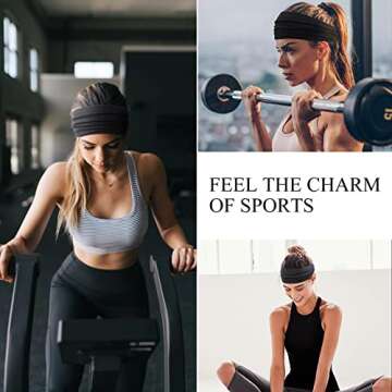 Huachi Black Buttery Soft Headbands - Athletic Hair Bands for Women's Workout, Yoga, and Exercise