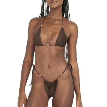 Women Halter String Bikini Set Thong Sexy Cheeky Two Piece Swimsuits Triangle Bathing Swimwear (Brow...