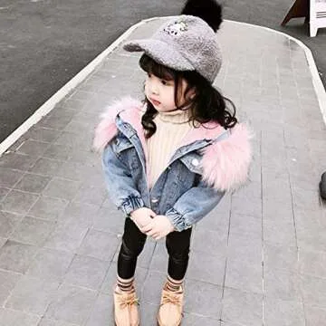 Toddler Girls Faux Fur Denim Jacket Warm Winter Coat