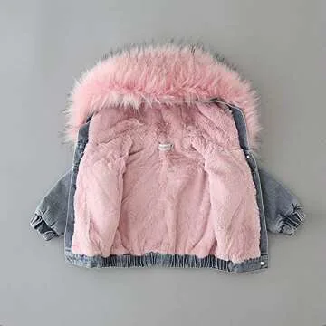Toddler Girls Faux Fur Denim Jacket Warm Winter Coat