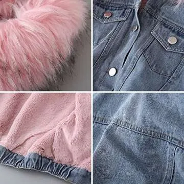 Toddler Girls Faux Fur Denim Jacket Warm Winter Coat