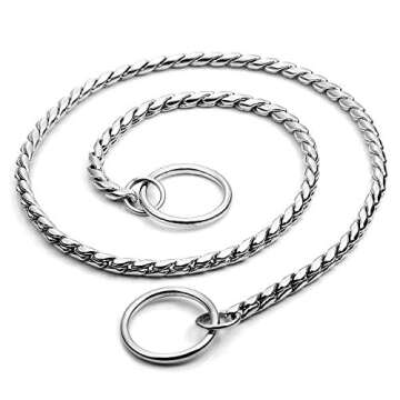 Mogoko Stainless Steel Dog Choke Chain Collar, Puppy Metal Snake Chain Pet Show Slip Collar Choker for Training Walking (Silver;24.0"*5.0mm)