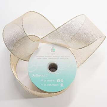 CT CRAFT LLC Champagne Gold Metallic Wired Ribbon 2.5 inch x 10 Yards for Christmas Home Decor Tree ...