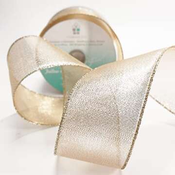 CT CRAFT LLC Champagne Gold Metallic Wired Ribbon 2.5 inch x 10 Yards for Christmas Home Decor Tree Topper Bow Gift Wrapping DIY Crafts Wreath Garland Wedding
