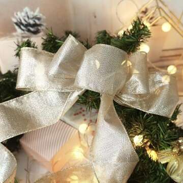 CT CRAFT LLC Champagne Gold Metallic Wired Ribbon 2.5 inch x 10 Yards for Christmas Home Decor Tree Topper Bow Gift Wrapping DIY Crafts Wreath Garland Wedding