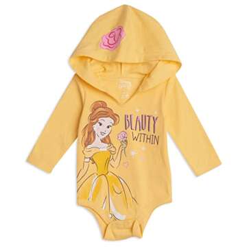 Disney Princess Cinderella Belle Ariel Newborn Baby Girls 3 Pack Cuddly Bodysuits Multicolored 3-6 Months