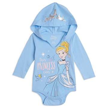 Disney Princess Cinderella Belle Ariel Newborn Baby Girls 3 Pack Cuddly Bodysuits Multicolored 3-6 Months