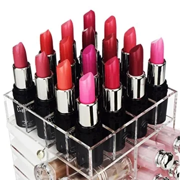 Ikee Design® Premium Acrylic Rotating Cosmetic 64 Lipsticks Tower Organizer 4 1/2" x 4 1/2" x 9 1/2"