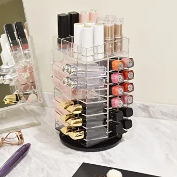 Ikee Design® Premium Acrylic Rotating Cosmetic 64 Lipsticks Tower Organizer 4 1/2" x 4 1/2" x 9 1/2"