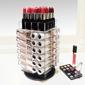Ikee Design® Premium Acrylic Rotating Cosmetic 64 Lipsticks Tower Organizer 4 1/2" x 4 1/2" x 9 1/2"