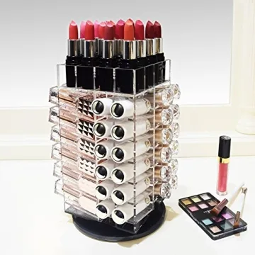Ikee Design® Premium Acrylic Rotating Cosmetic 64 Lipsticks Tower Organizer 4 1/2" x 4 1/2" x 9 1/2"