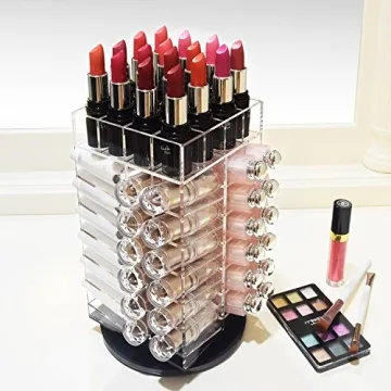 Ikee Design® Premium Acrylic Rotating Cosmetic 64 Lipsticks Tower Organizer 4 1/2" x 4 1/2" x 9 1/2"