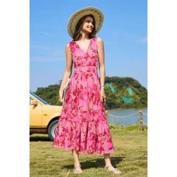 Newshows Women's 2025 Summer Dress Vacation V Neck Sleeveless Midi Dress Tiered Flowy Boho Sundress ...