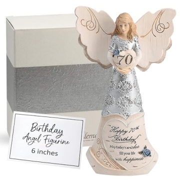 Happy 70th Birthday Angel Figurine - Silver Hand-Painted Keepsake Gift