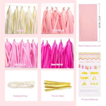 GCQQ 20Pcs Hot Pink Tissue Paper Tassels Garland, DIY Tissue Tassel Garland, Tissue Paper Tassel Gar...