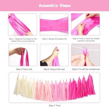GCQQ 20Pcs Hot Pink Tissue Paper Tassels Garland, DIY Tissue Tassel Garland, Tissue Paper Tassel Garlands for Barbie Party Wedding, Girl's Baby Shower, Flamingo, Home Party Decoration
