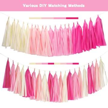 GCQQ 20Pcs Hot Pink Tissue Paper Tassels Garland, DIY Tissue Tassel Garland, Tissue Paper Tassel Garlands for Barbie Party Wedding, Girl's Baby Shower, Flamingo, Home Party Decoration