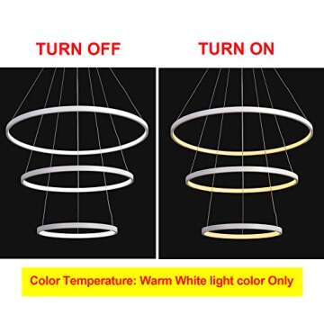 DEARLAN Modern Chandelier Lighting Dimmable LED Ceiling Dining Room Chandeliers Contemporary Pendant Lights Fixtures Living Room Hanging 3 Ring Foyer Bedroom Warm White Light White Shade