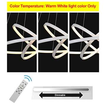 DEARLAN Modern Chandelier Lighting Dimmable LED Ceiling Dining Room Chandeliers Contemporary Pendant Lights Fixtures Living Room Hanging 3 Ring Foyer Bedroom Warm White Light White Shade
