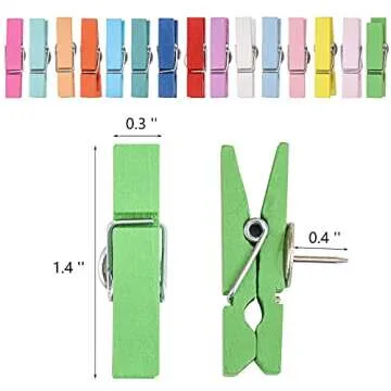 100Pcs Push Pin with Wooden Clips Tacks for Cork Board Artwork for Bulletin Board Crafts Arts Projec...