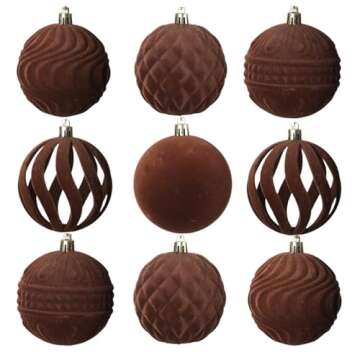 Senjie Velvet Christmas Balls Flocked Christmas Tree Ball Ornaments 36Pcs Plastic Balls Xmas Decorative Hanging Ornaments Brown