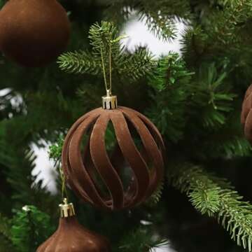 Senjie Velvet Christmas Balls Flocked Christmas Tree Ball Ornaments 36Pcs Plastic Balls Xmas Decorative Hanging Ornaments Brown